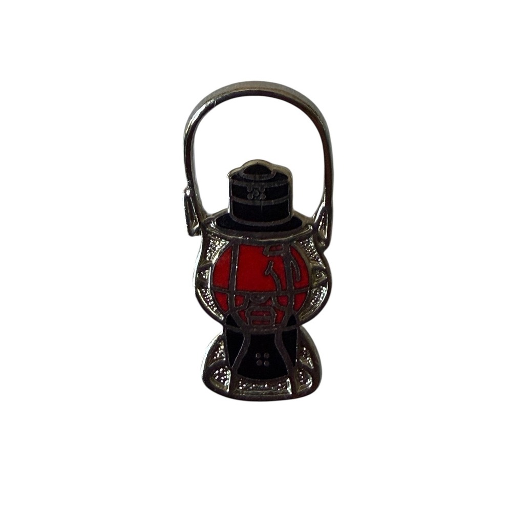 Vtg Red Railroad Lantern Enamel Pin Silver Tone Oil Lamp Camping Lapel Pin Hat